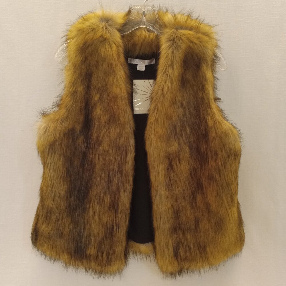 Boston Proper Luxe Lush Cropped Faux Coyote Fur Vest Brown/Multi Small NWT